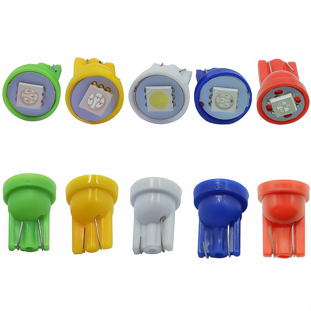 10Pcs Lots T10 W5W 5050 1Smd Car LED White Blue Red Yellow Green Bulb 194 168 192 Dome Lights Wedge Auto Clearance Lamps DC 12V