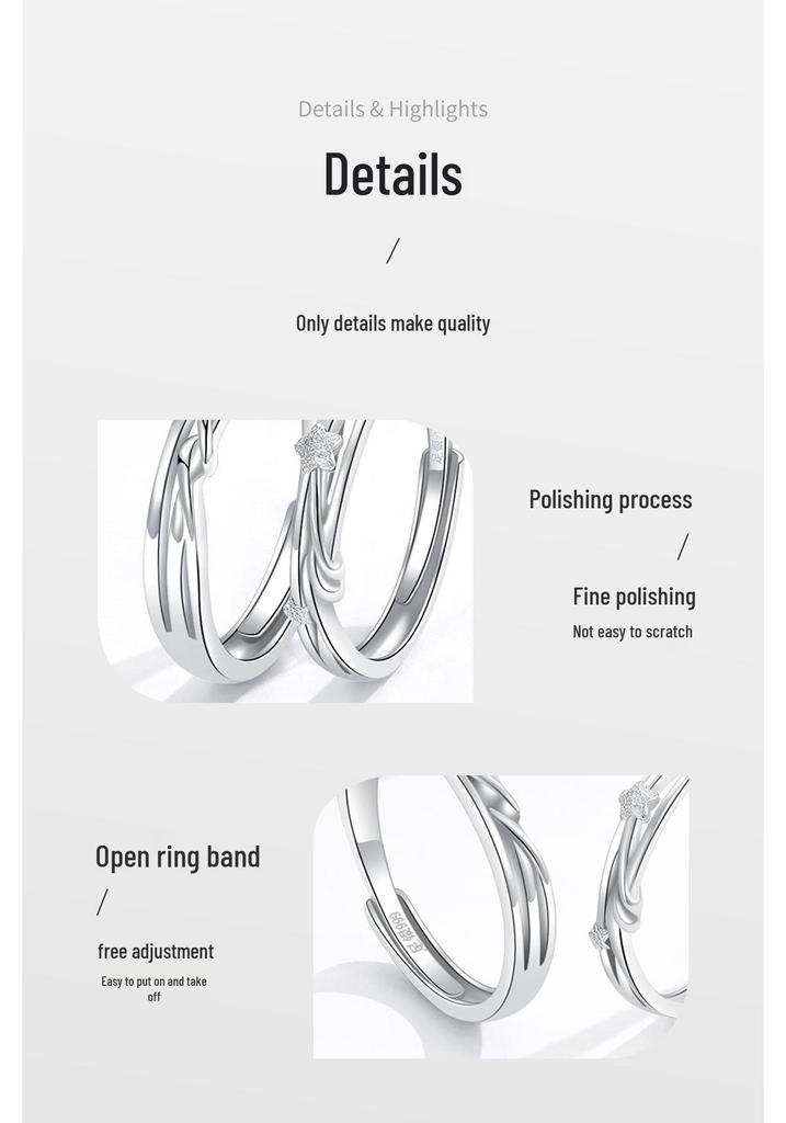 Intertwined Star Trails Sterling Silver Couple's Rings with Diamonds, Adjustable, Custom Engraved.