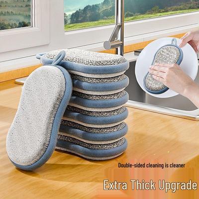 Double-Sided Magic Cleaning Sponge: Stain Removal, Oil-Absorbing, Multifunctional Kitchen Cloth & Steel Wool Scouring Pad