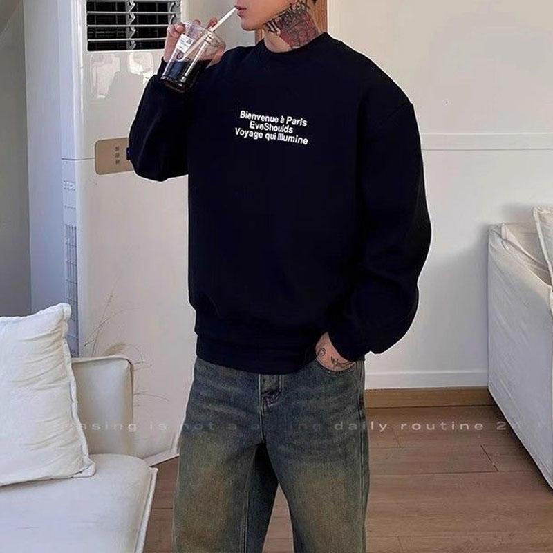 Youthful Vitality Letter Printed Sweatshirts Autumn Winter Fleece Round Neck Men's Clothing American Retro Loose Casual Hoodies