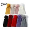 Cozy Fleece Lined Thick Cuffed with Fluffy Knitted Hat Style Winter Fur Ball Warm Cap