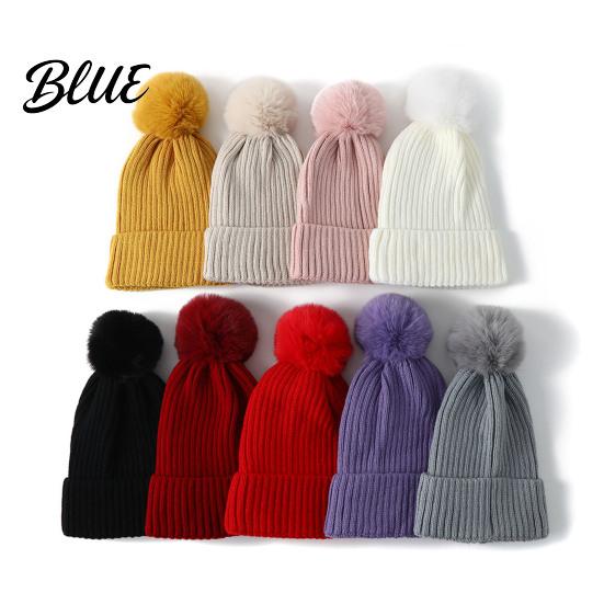 Cozy Fleece Lined Thick Cuffed with Fluffy Knitted Hat Style Winter Fur Ball Warm Cap