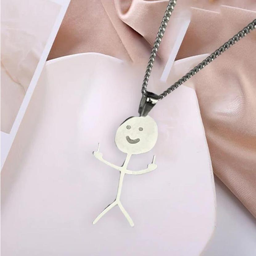 316l Stainless Steel Funny Doodle Necklace For Women Trendy Graffiti Personalized Hip Hop Men Accessories Male Necklace