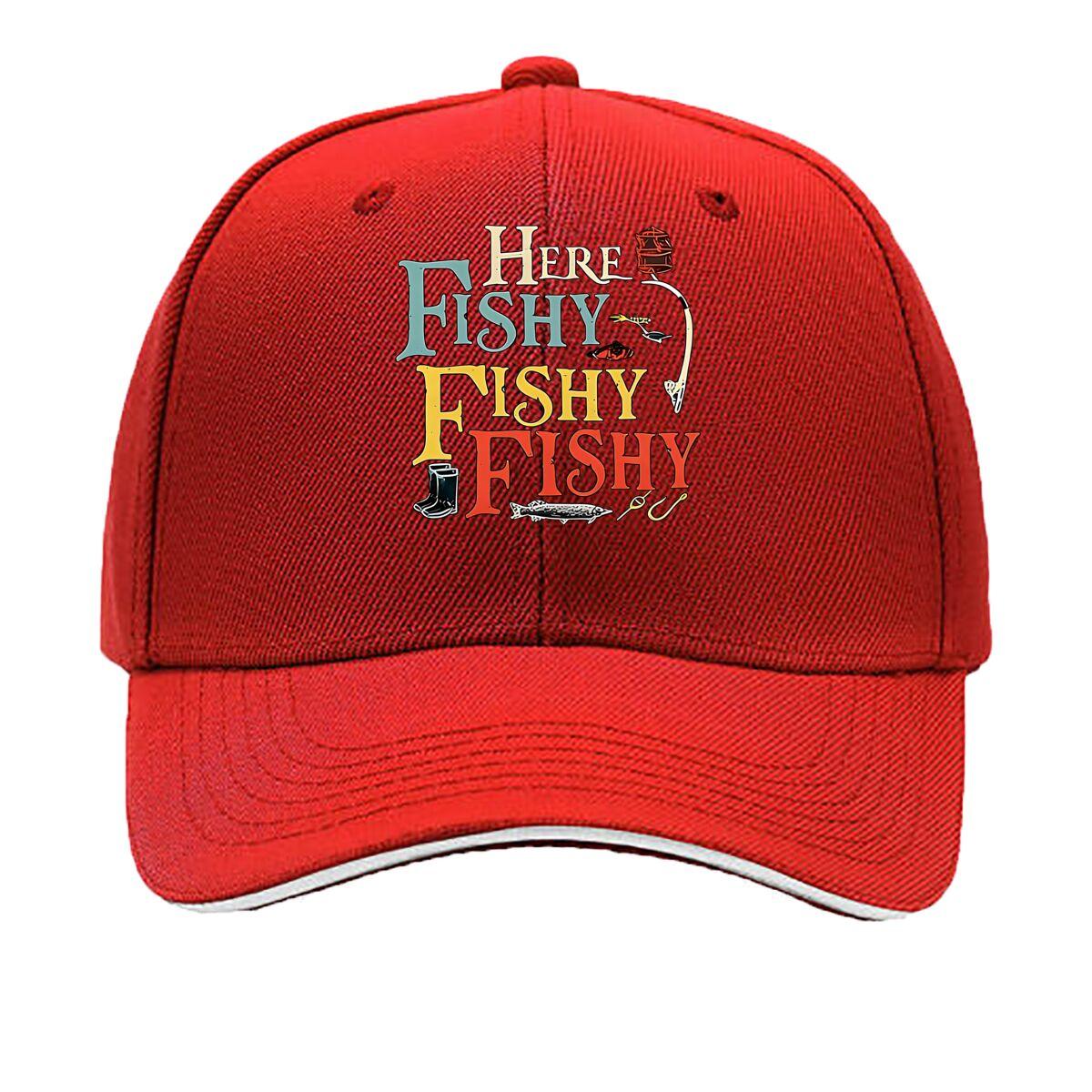Unisexs Here Fishy Fishy Pattern Baseball Cap Casual AllSeason Wear Colorful Fishing Design Fish Sandwich Baseball Cap One Size