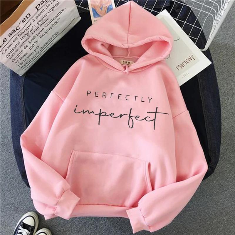 90s Letter Perfectly Imperfect Hoodies Women men Harajuku Mange Sweatshirts Funny Kwaii Hooded Graphic Gothic Streetwaer Clothes