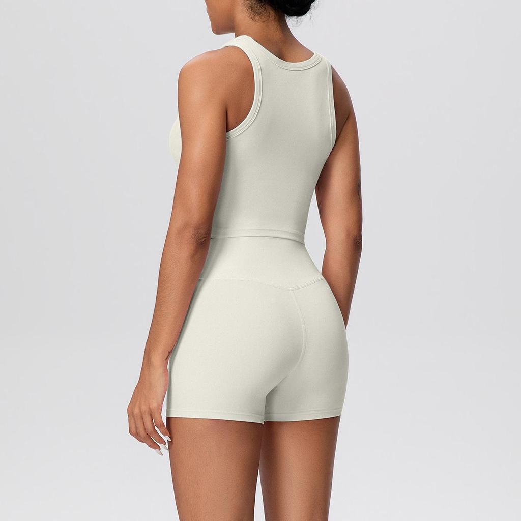 Cross-border Solid Color Reversible Yoga Vest & Shorts Fitness Set