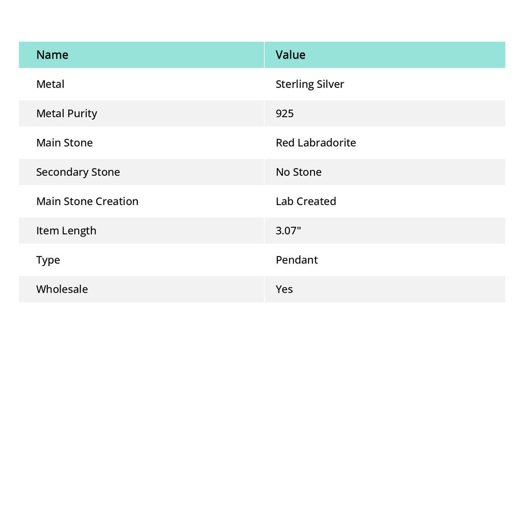 Roter Labradorit Edelstein Handgefertigt 925 Sterling Silber Schmuck Anhänger 3.07" Z6o48