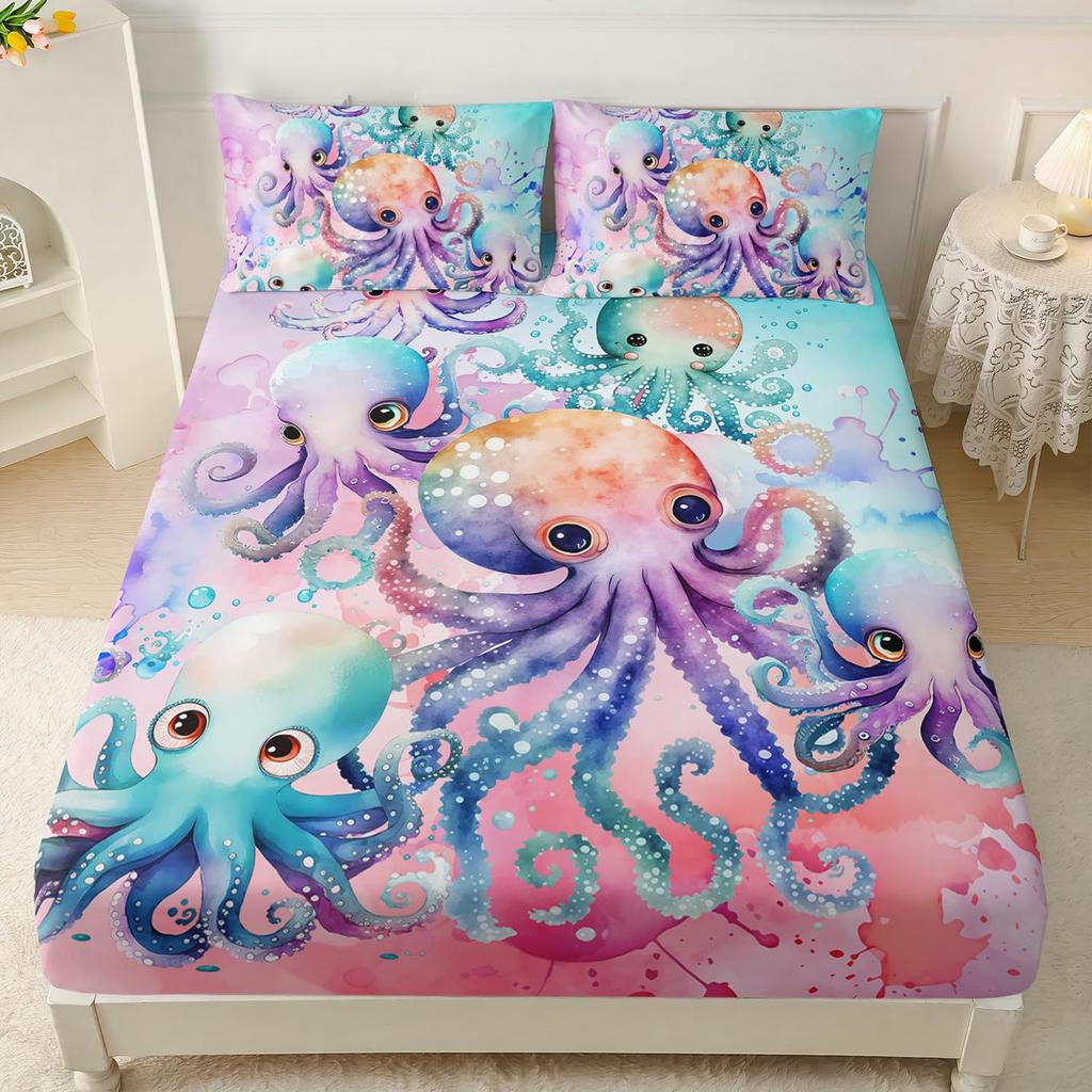 Marine Life Pattern Sheet Three-Piece Digital Printed Sheet Bedding Set Adult Children