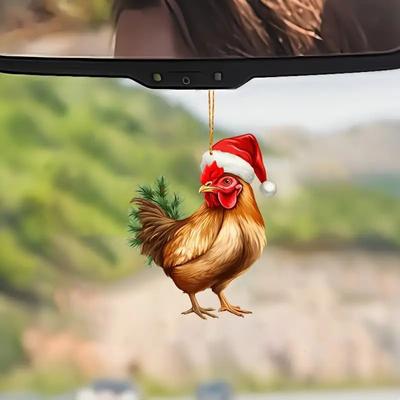 Neu Acryl Flache 2D Weihnachten Kreative Tier Huhn Hahn Geschnitzte Weihnachten Baum Anhänger