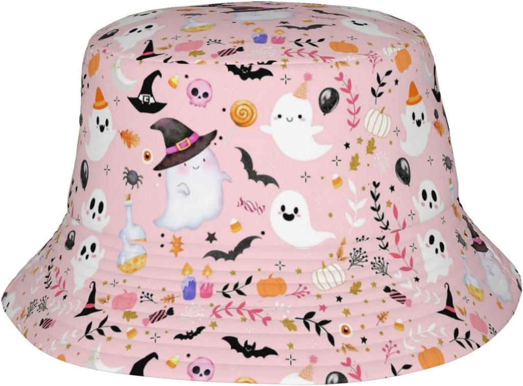 Cute Halloween Ghost Bucket Hat Fashion Beach Sun Wide Brim Cap Outdoor Fisherman Hats For Women Men