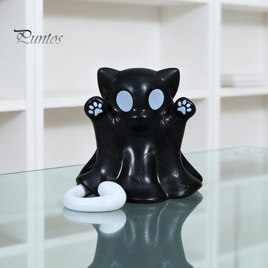 Autumn Harvest Home Decoration 2 Pcs Halloween Ghost Statue, Cute Cat Figurine, Cartoon Unique Thanksgiving Gifts for Friends Mini Spooky Kitten