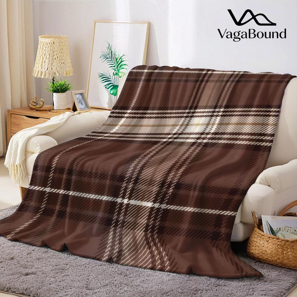 Pandara Jewelry Unisex Brown Classic Plaid Flannel Blanket Warm Soft Halloween Christmas Couch Warm Cozy Decorative Decor Gift For All Season