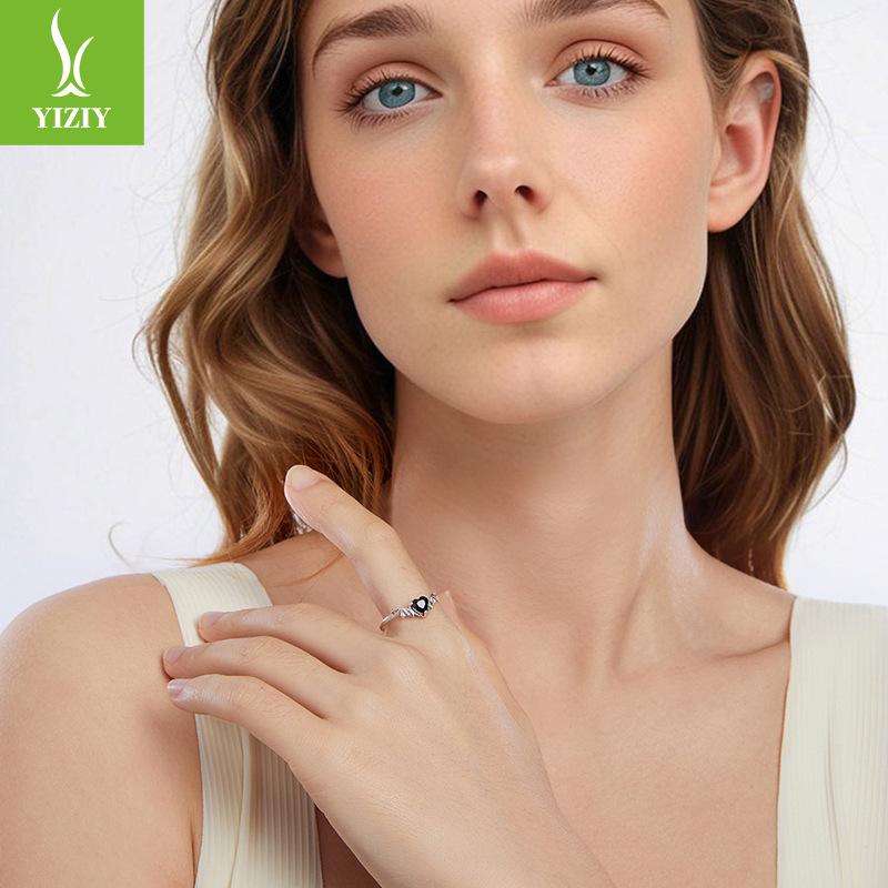 Black Zirconium Love Wing Ring Male Retro Personality Neutral Ins Wind Ring Female Light Luxury