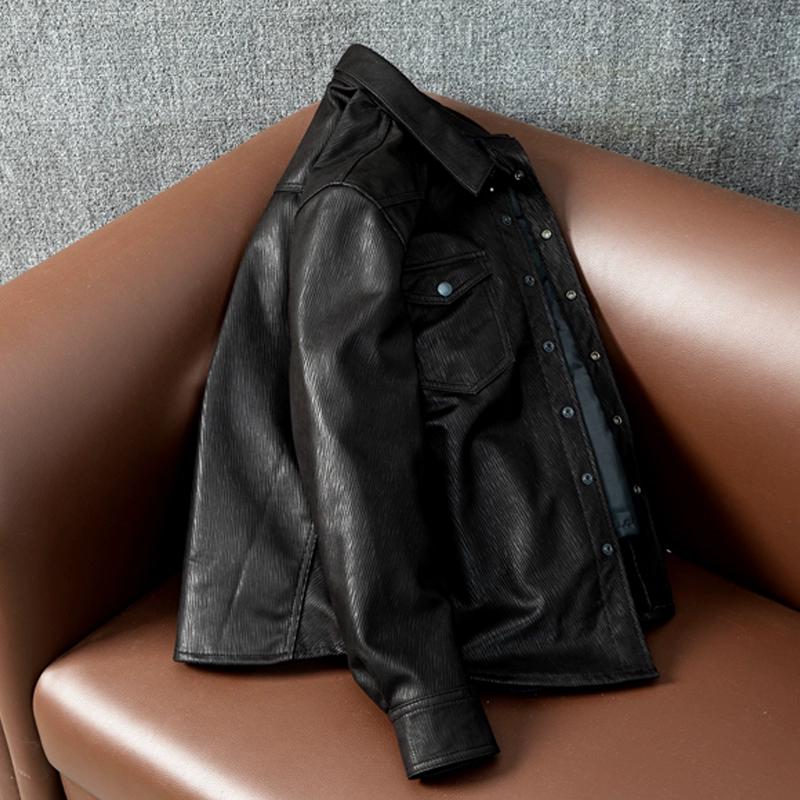 Ultra Soft Sheepskin Leather Jacket Men Slim Fit Shirt Collar Trendy Short Spring Autumn