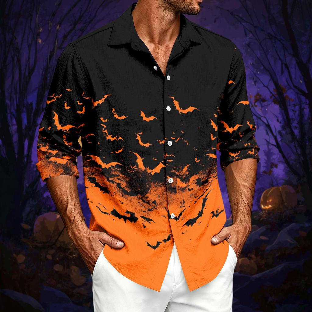 Herren Freizeit Langarmshirt mit Halloween-Print für Frühling, Sommer und Herbst
