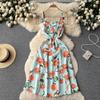 Holiday Style Print Suspender Skirt Women's Summer New Waist and Thin French Chiffon Floral Dress