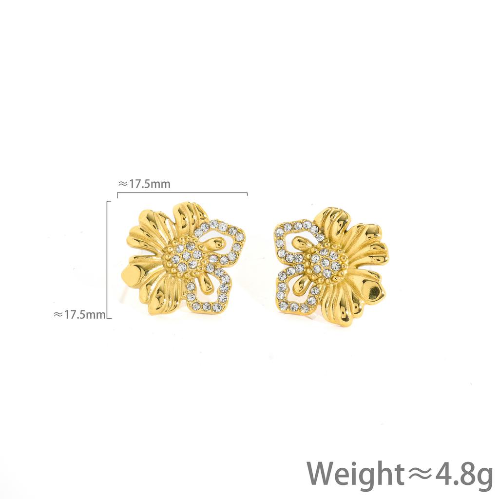Personalized design flower diamond stud earrings fashion temperament elegant titanium steel earrings women do not fade versatile