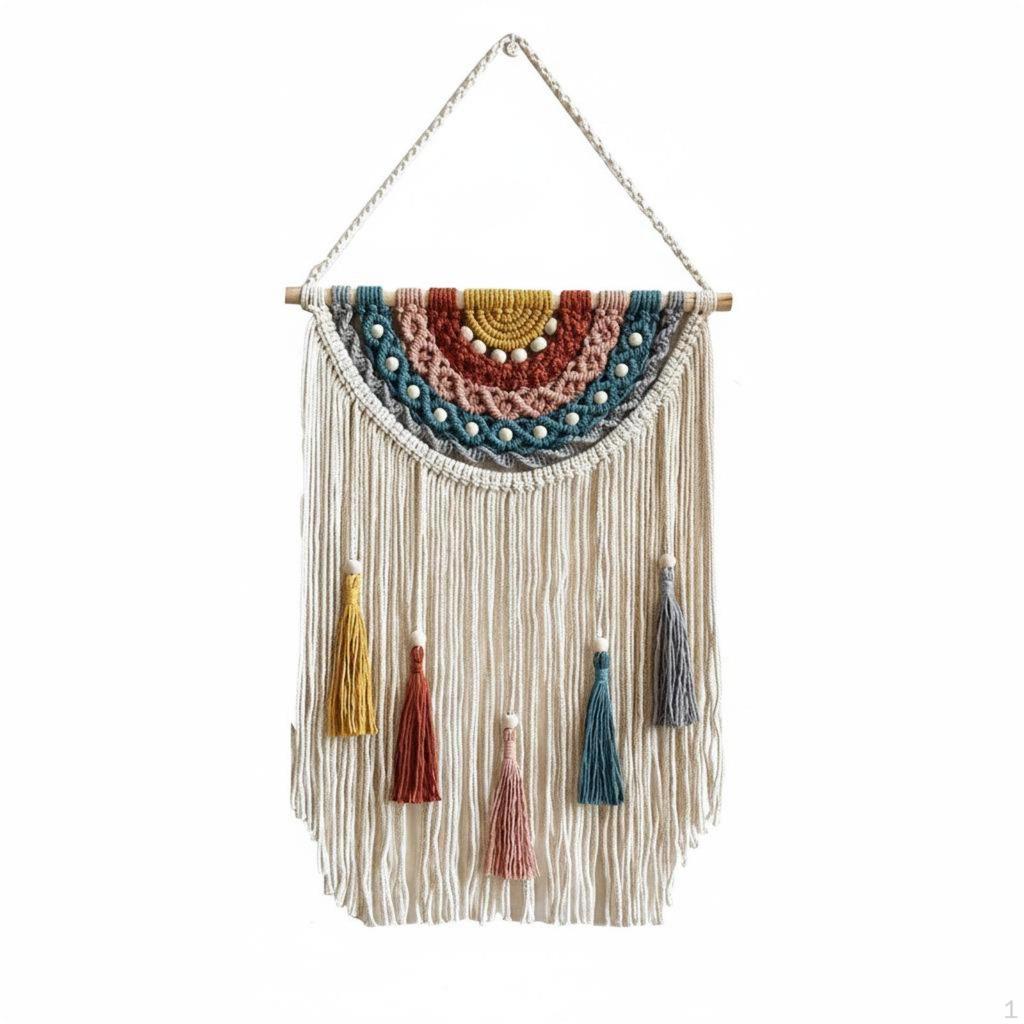 Tassel Wall Decor Colorful Design Boho Hanging Photo Backdrop for Hotel, Bedroom, Guesthouse