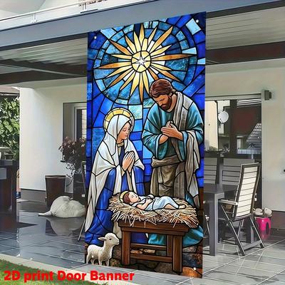 180x90cm Weihnachtskrippen-Türbanner, religiöse Wanddekoration für Zuhause, Weihnachtsdekoration für drinnen und draußen