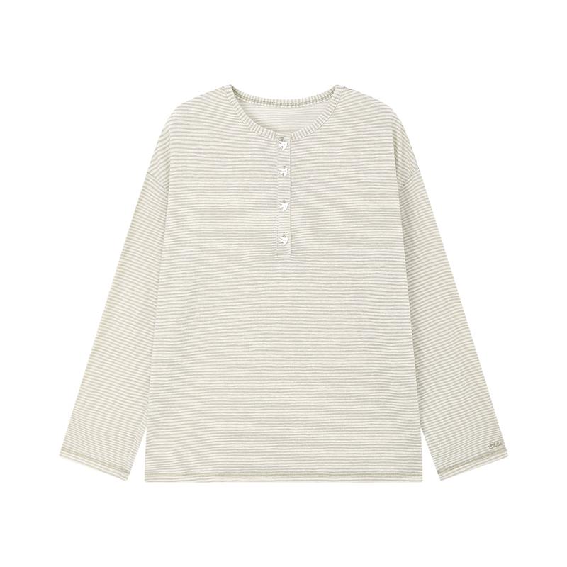 ELLE KIDS Girls' Striped Henley Long-Sleeve T-Shirt