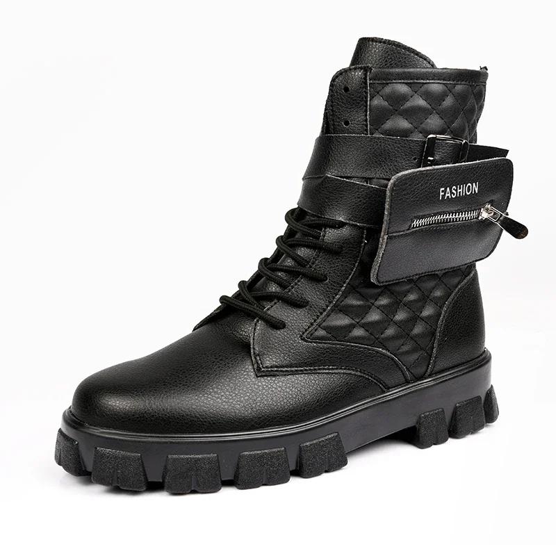 

Высокие уличные карманные мужские модные туфли на платформе осенне-зимние повседневные мужские ботильоны белые кожаные дизайнерские ботинки для мужчин 45