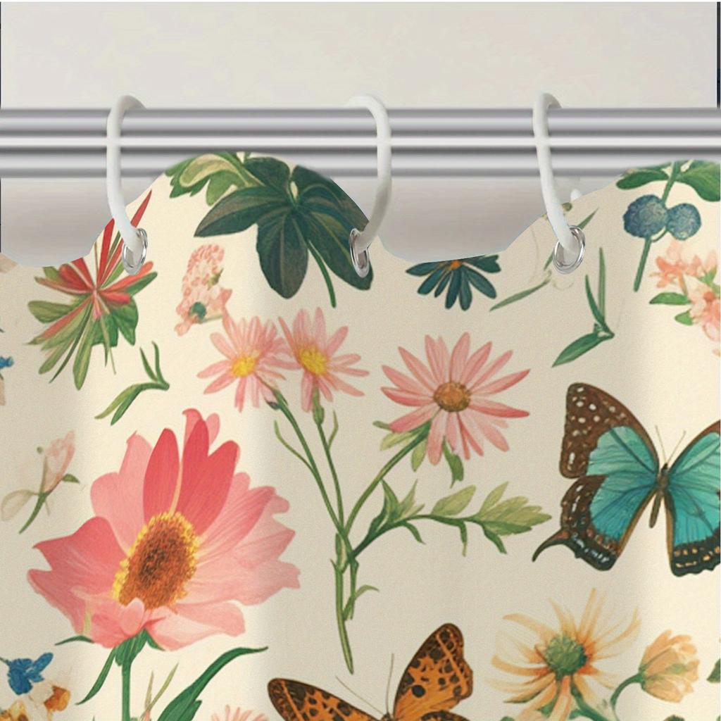 Shower Curtain: Vintage Floral and Butterfly Print for a Charming and Nature-Inspired Bathroom Decor