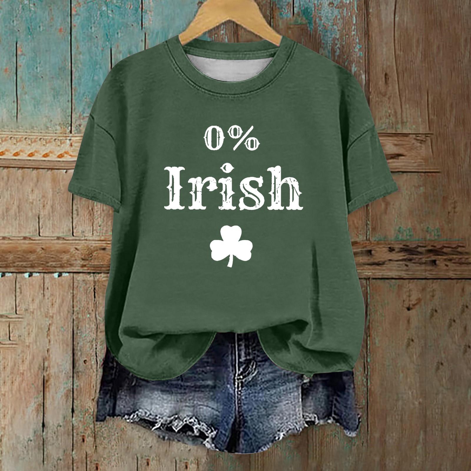 

Жіноча Мода Повсякденний Короткий Светр з Спущеним Плечем. Футболка з круглим вирізом з принтом до Дня Святого Патрика M