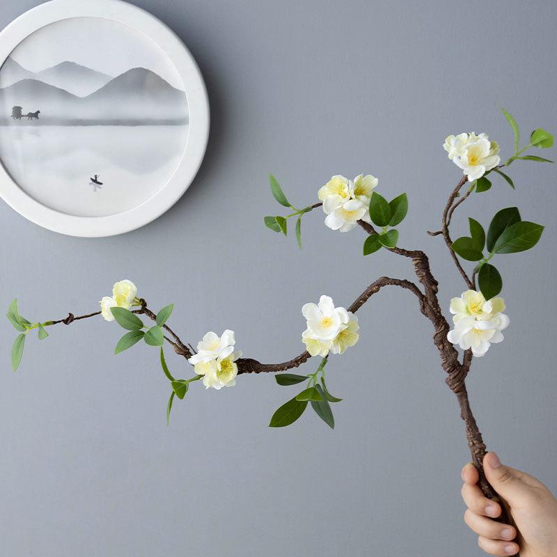 Artificial Plum Blossom Branch Decor: Wax Plum, Peach Bloom for Living Room - Chinese Flower Ornament