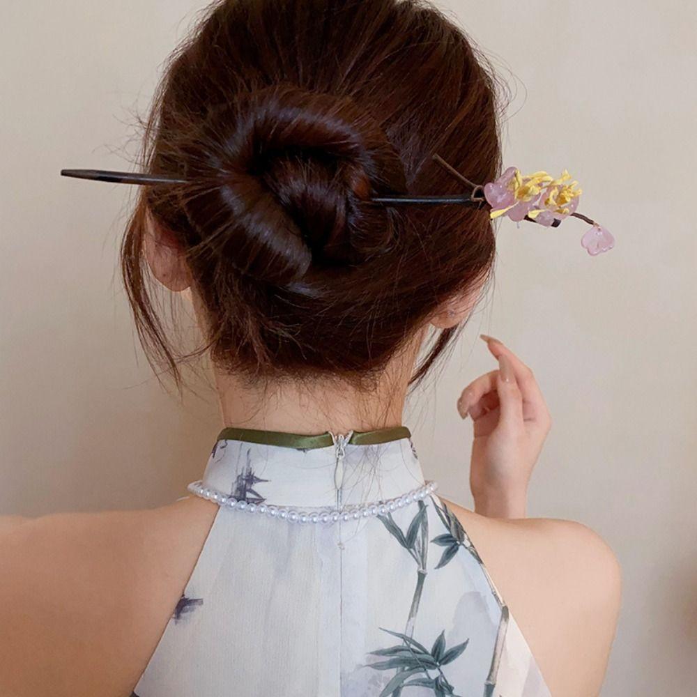 Ancient Style Hanfu Hair Chopsticks Wooden Flower Hair Fork Chinese Style Hair Stick  Ladies