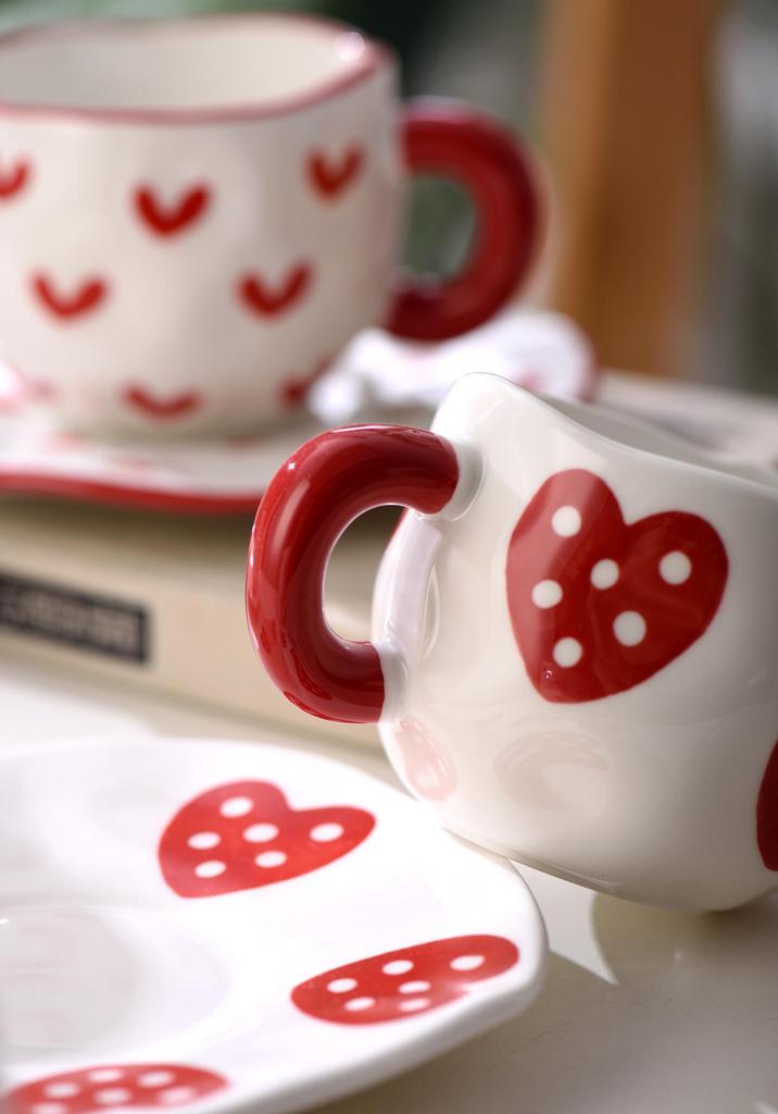 Ceramic Heart Cup and Saucer Set – Stylish Coffee Gift for Couples