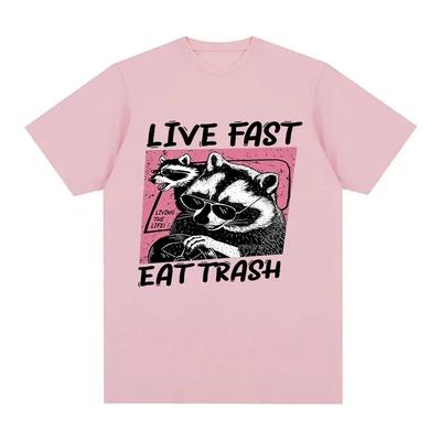 Funny Raccoon Live Fast Eat Trash Graphic T Shirt Unisex Vintage Fashion Clothing T-shirt Unisex Cozy 100% Cotton Oversized TShirts Unisex
