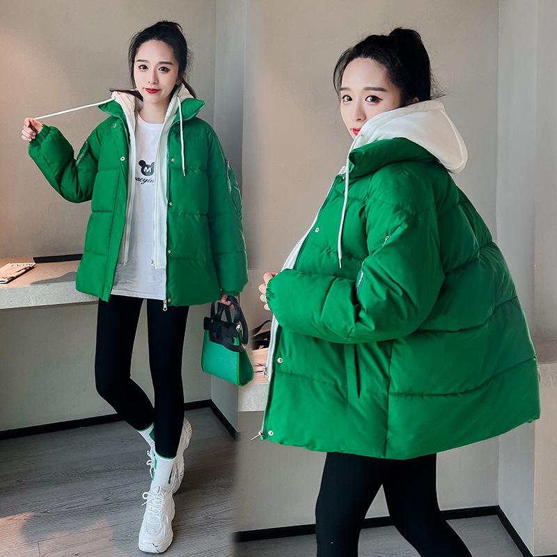 Padded clothes women's new fashion fake two-piece coat hooded bread clothes women's down padded jacket padded clothes tide