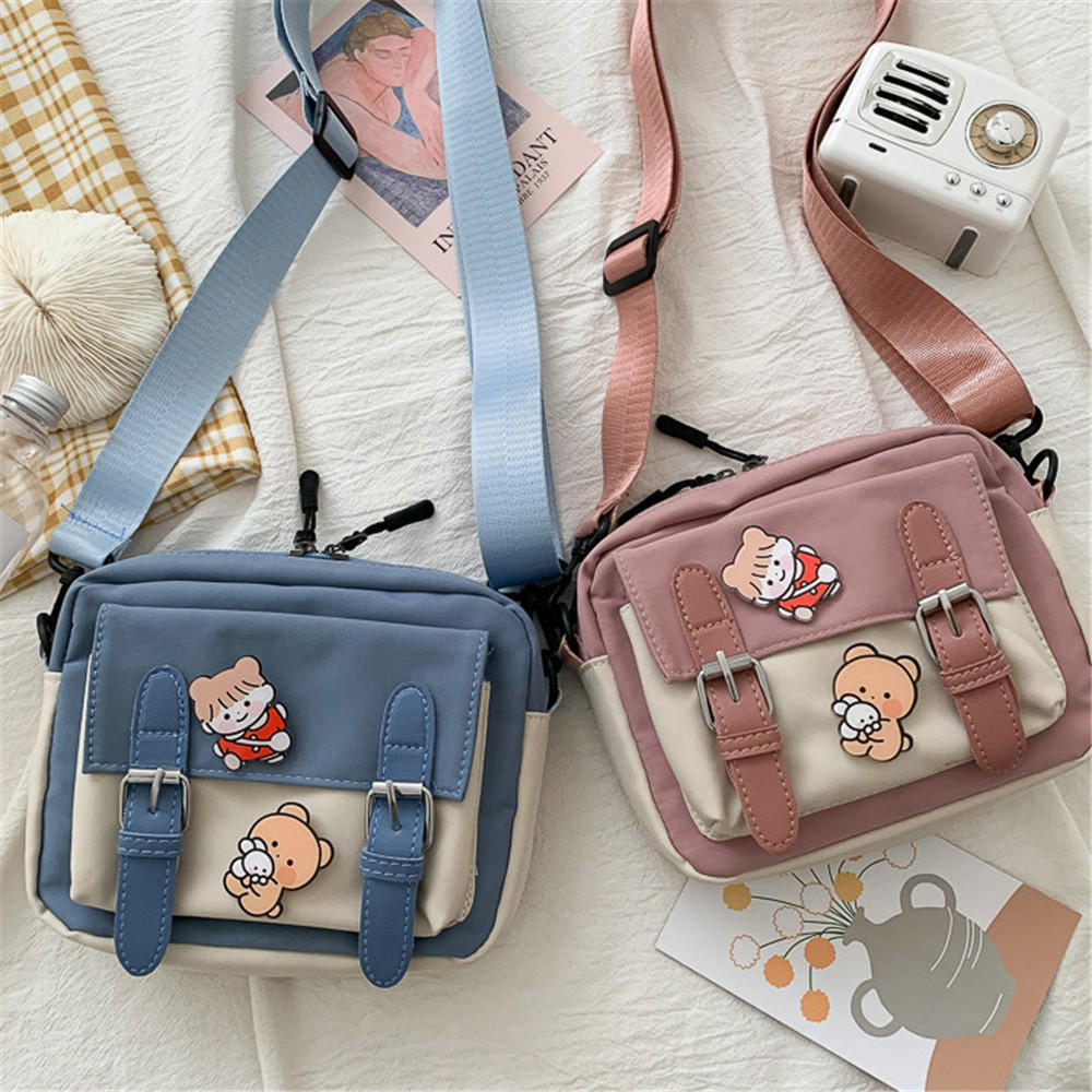 FASHION Cute Girl Canvas Bag Ins Small Crossbody Bag Female Student Solid Colour Simple Adjustable Strap Shoulder Bag Daily Women'S Bag