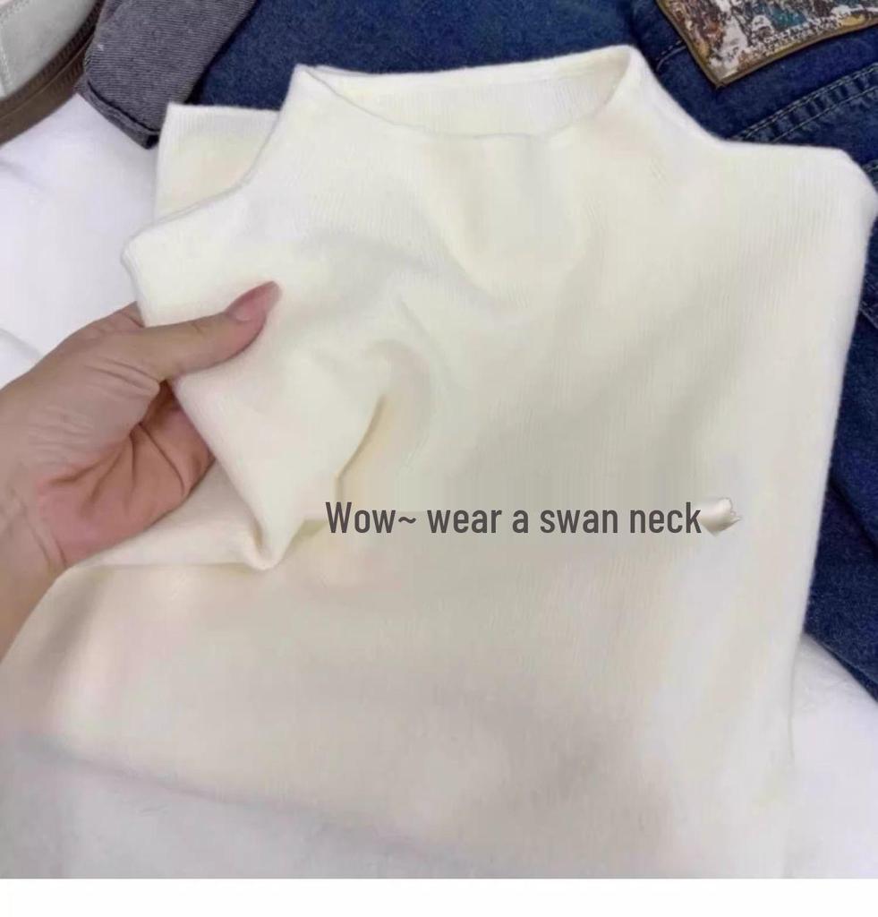 Fufu Baby Blue Semi-High Neck Slim Fit Long Sleeve Knit Sweater for Autumn and Winter