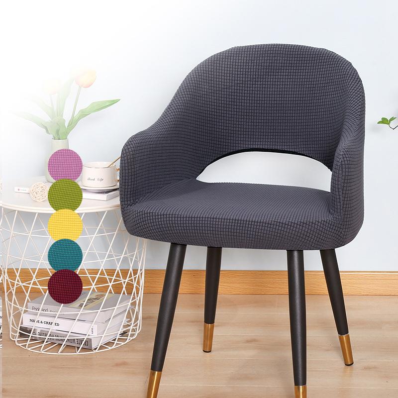 Nordic Curved Chair Cover Jacquard Spandex Hollow Arc Back Armchair Covers For Dining Room Coffee Bar Make Up Chair Cover