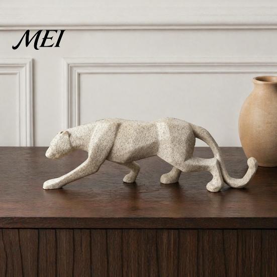 Luxury Home Office Statues 3D Geometric Cheetah Ornament, Durable PLA Modern Minimalist Sculpture, Resin Stone Texture Decor Art Statue, for