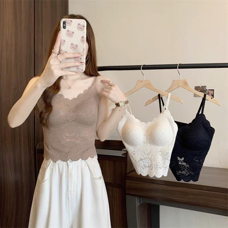 New Lace Sexy Muse Suspender Fixed Cup Vest Underwear Women's Comfortable Naked Beauty Back Versatile Slim Wear