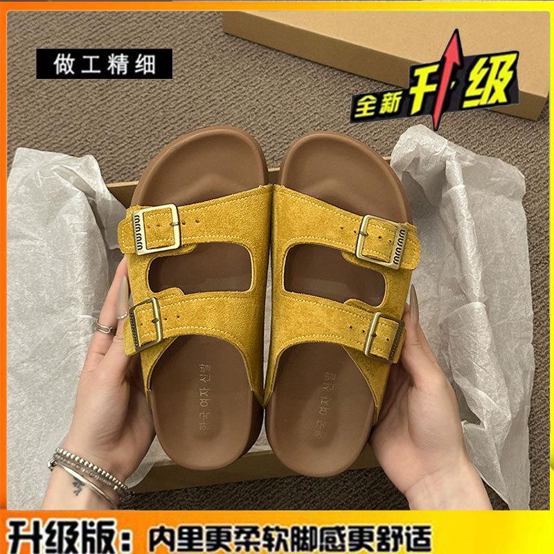Leather thick-soled slippers women's summer wear new casual soft-soled beach one-word cool slippers