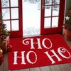 Pink Bauble Pine Star Merry & Bright Letter Print Non Slip Front Door Mat Soft Xmas Holiday Entryway Decor Rug