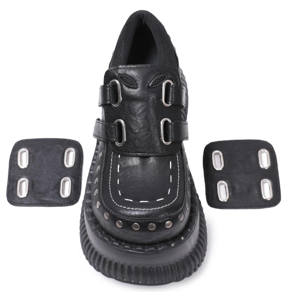 Fashion Metal Decoration Chain Round Toe Thick Sole Platform Chunky Heels Women Pumps Hook Loop Fashion Punk Gothic Western Street Shoes