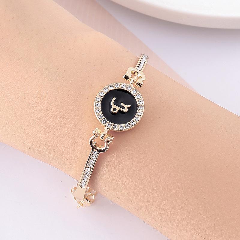 12 Zodiac Signs Bracelet for Women, Rose Gold Plated Inlaid Diamond Constellation Bangle, Fashion Couple Jewelry Gift