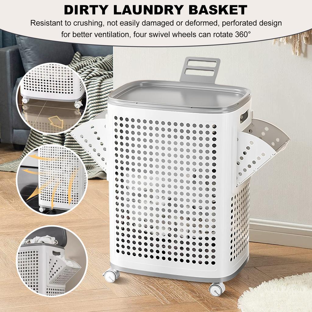 Bathroom Organizer Hollow Out Laundry Basket with Wheels Laundry Hamper Large Capacity Dirty Clothes Basket
