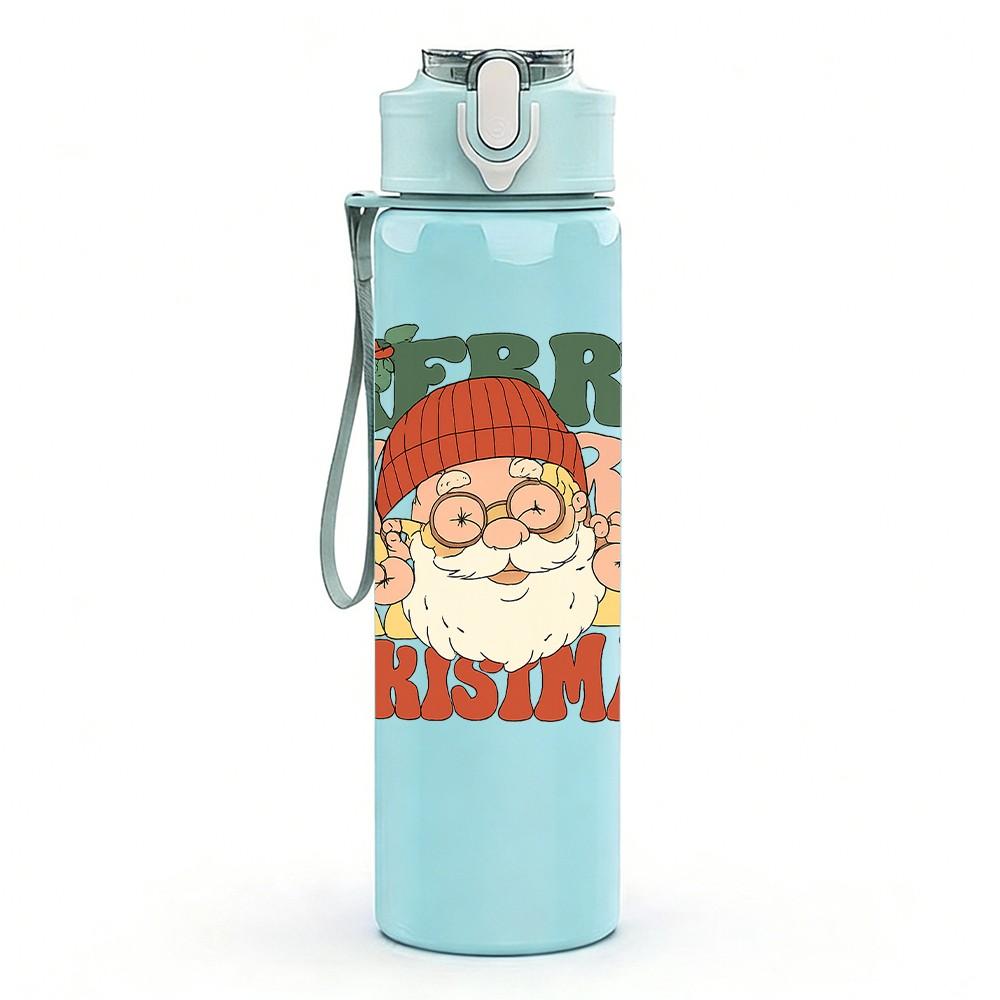 1PC Merry Christmas Santa Grunge Art 750ml Color Plastic Sports Water Bottle Leakproof Flip Straw Lid Suitable for Sports Office Home Use