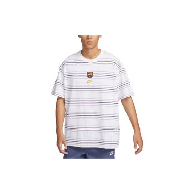 Barcelona Striped Loose Fit Crew Neck Short Sleeve Drop Shoulder T-Shirt Men T-Shirts White FN2657-100