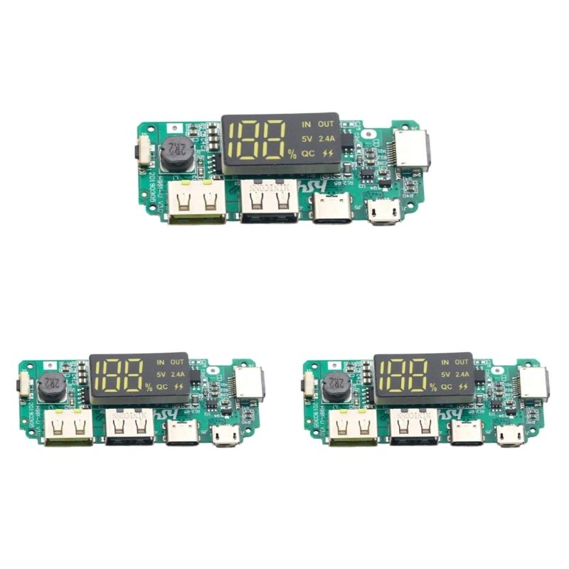 Compactly 18650 Lithiums Battery Charge Board Micros/USB C/Lightn Output 5V 2.4A for DIY Mobile Powerbanks Projects