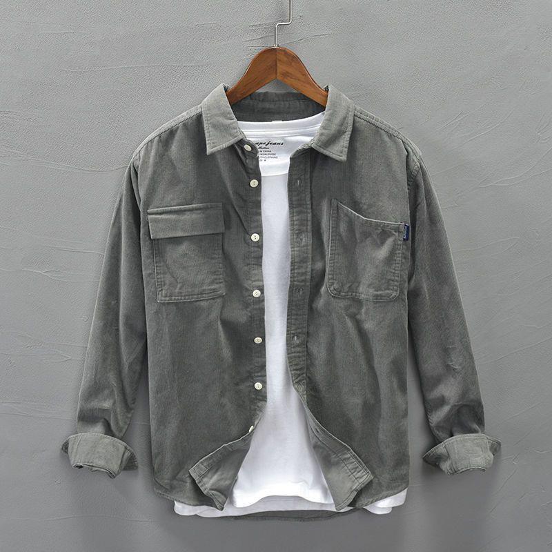 

Men s Corduroy Long Sleeve Button Down Shirt Casual Pocket Detail Loose Fit Streetwear Top M