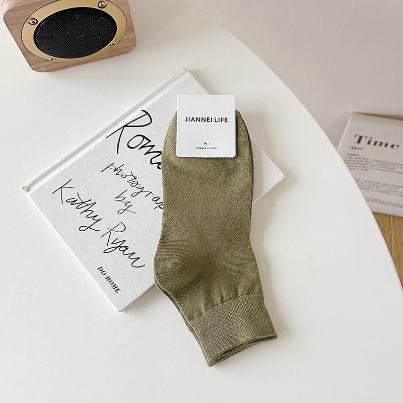 Summer Candy-colored Thin Cotton Socks for Women, Simple Mid-calf White Socks for Girls, Solid Color Versatile Women's Socks