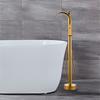 Tuqiu Gold Bathtub Faucet Set Floor Decked Brass Black Waterfall Bathtub Mixer Morden Style Bathroom Taps