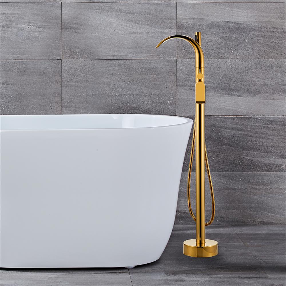 Tuqiu Gold Bathtub Faucet Set Floor Decked Brass Black Waterfall Bathtub Mixer Morden Style Bathroom Taps