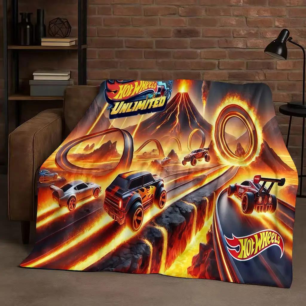 Retro Horké W-Wheels Kreslený Závodní Auto Flanelová Přikrývka, Ultra Měkký Teplý Plyšový Přehoz pro Domácí Ložnici Postel Pohovku Kryt Piknik Děti